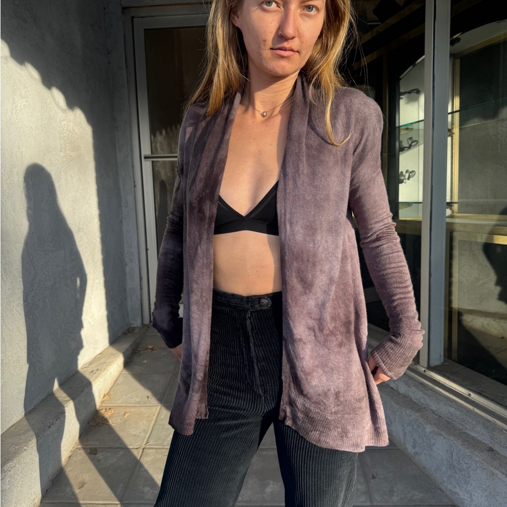 Jarbo Silk Cashmere Open Front Cardigan Hand-Dyed Mauve Grey Minimalist